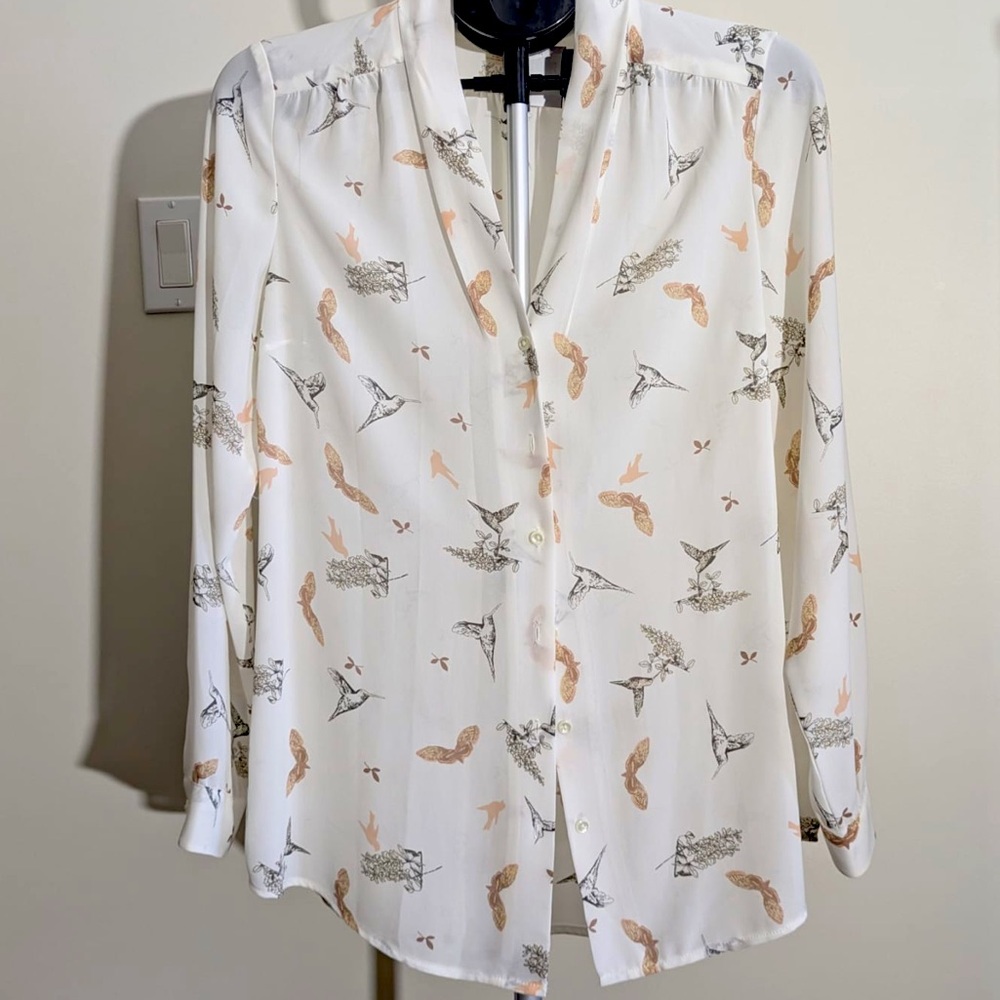 Dalia White and Orange Long Sleeve Blouse with Mandarin Collar